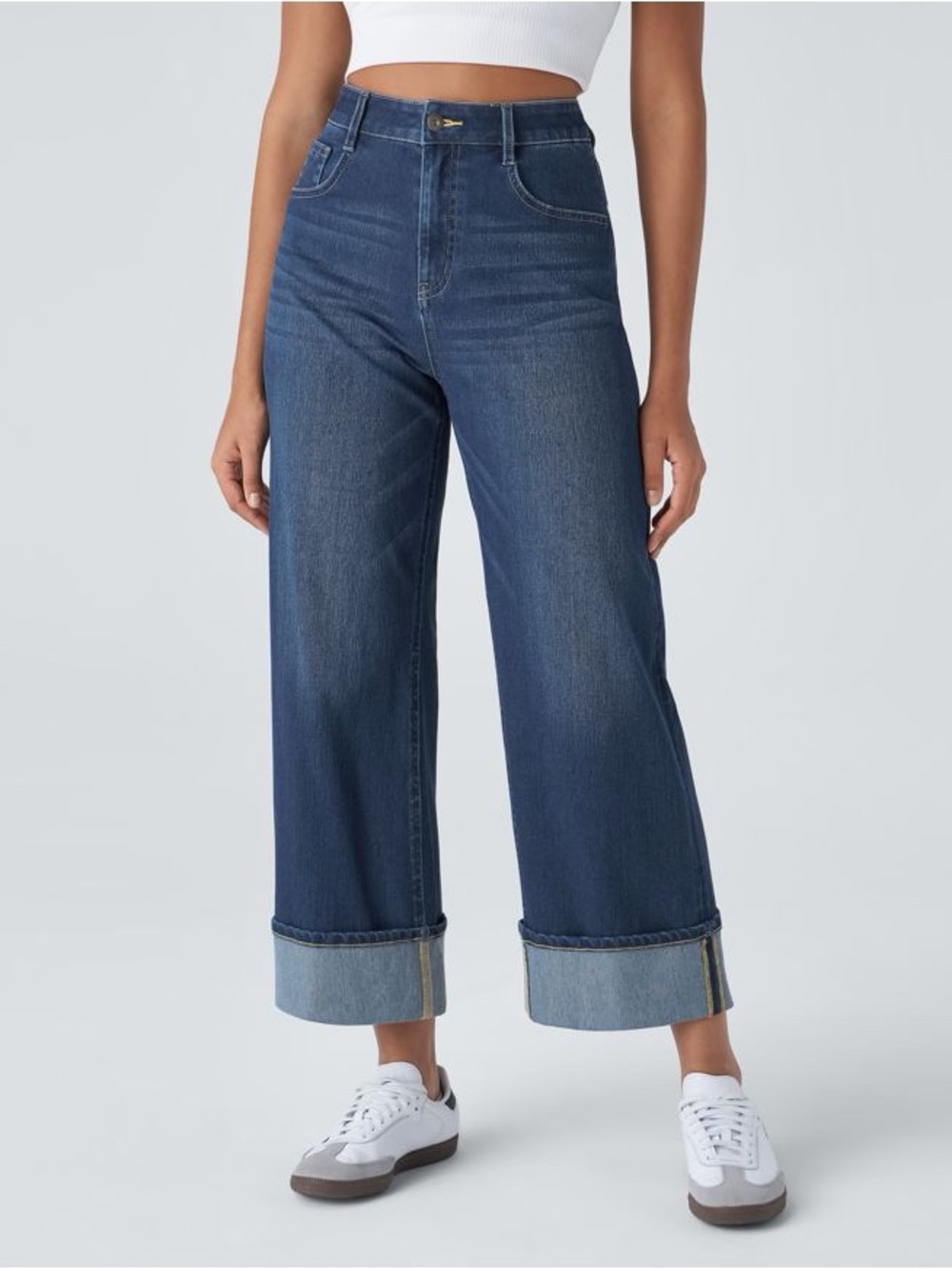 Halara Flex Stretch High Waisted Pockets Rolled Hem Wide Leg Jeans Size XS